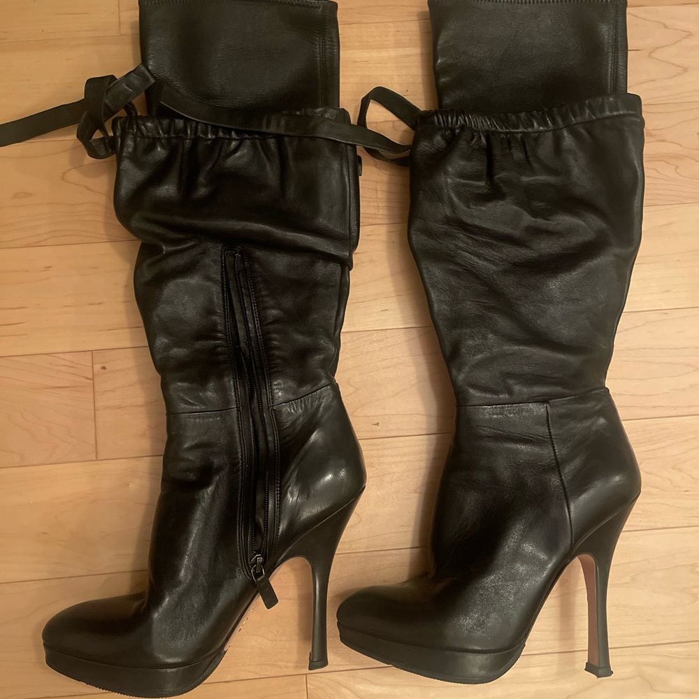 Gorgeous Auth Prada knee high leather boots!